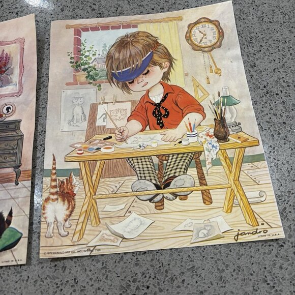 2 Vintage 1970s D.A.C. LITTLE WORKERS JANDRO USA Litho Art Prints Art Kids - Picture 2 of 7